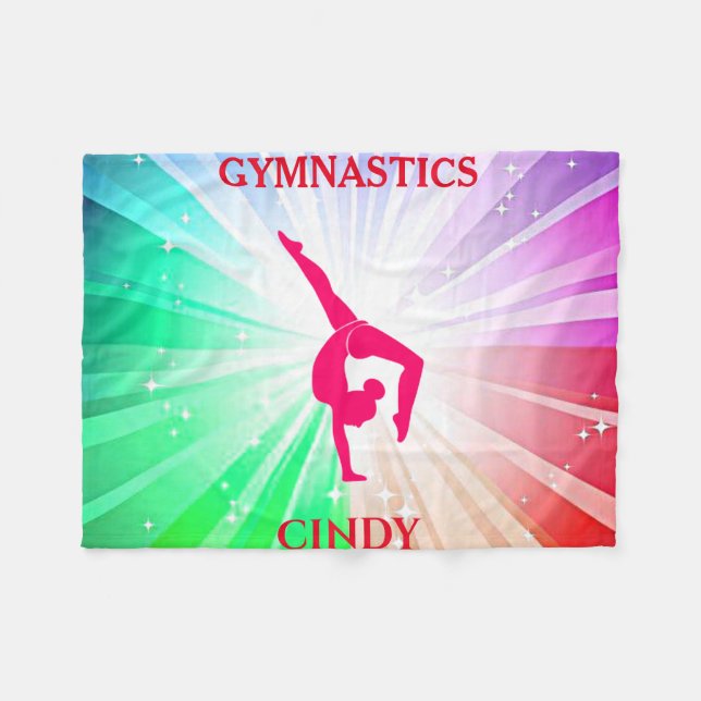 Gymnastics GYMNAST fleece blanket. Custom name. (Front (Horizontal))