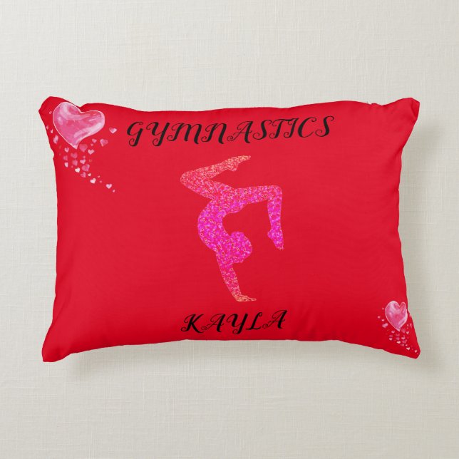 Gymnastics gymnast & hearts personalised   accent  decorative cushion (Front)