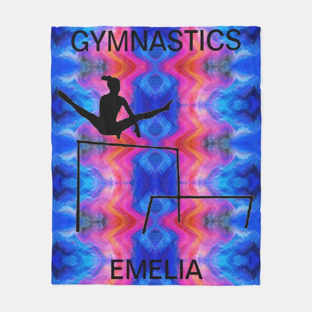 GYMNASTICS GYMNAST ON UNEVEN BARS FLEECE BLANKET. (Front)