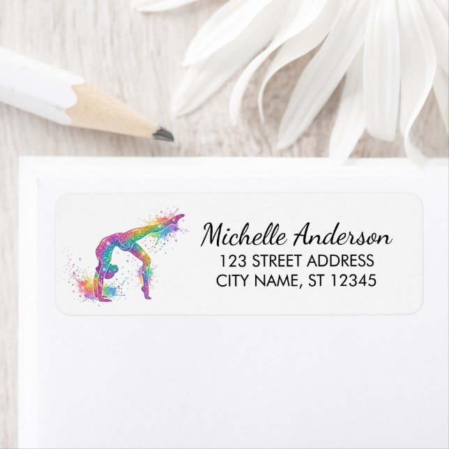 Gymnastics Gymnast Sparkly Glitter Return Address  (Insitu)