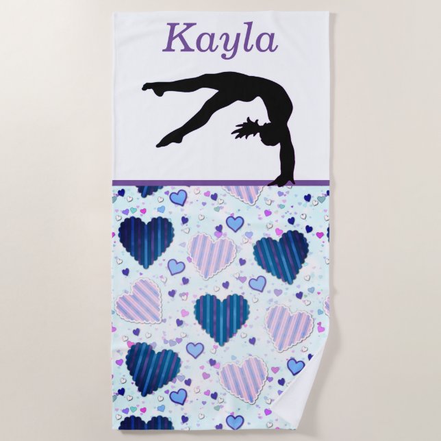 Gymnastics Handspring Over Hearts Beach Towel (Front)