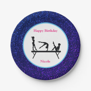 Gymnastics "Happy Birthday" Royal Sparkle Paper Plate