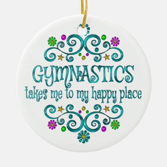 Gymnastics Happy Place Ceramic Tree Decoration (Front)