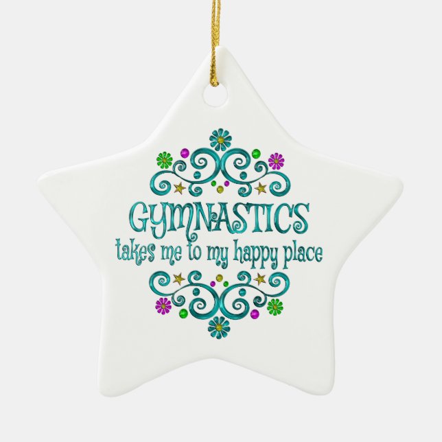 Gymnastics Happy Place Ceramic Tree Decoration (Front)