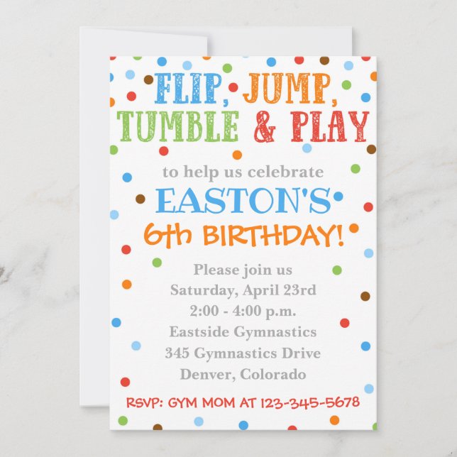 Gymnastics Invitation | Gymnastics Birthday Invite (Front)