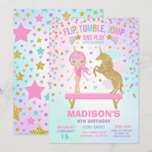 Gymnastics Invitation Unicorn Gymnastics Party