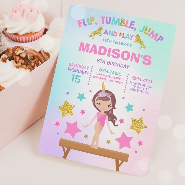 Gymnastics Invitation Unicorn Gymnastics Party (Creator Uploaded)