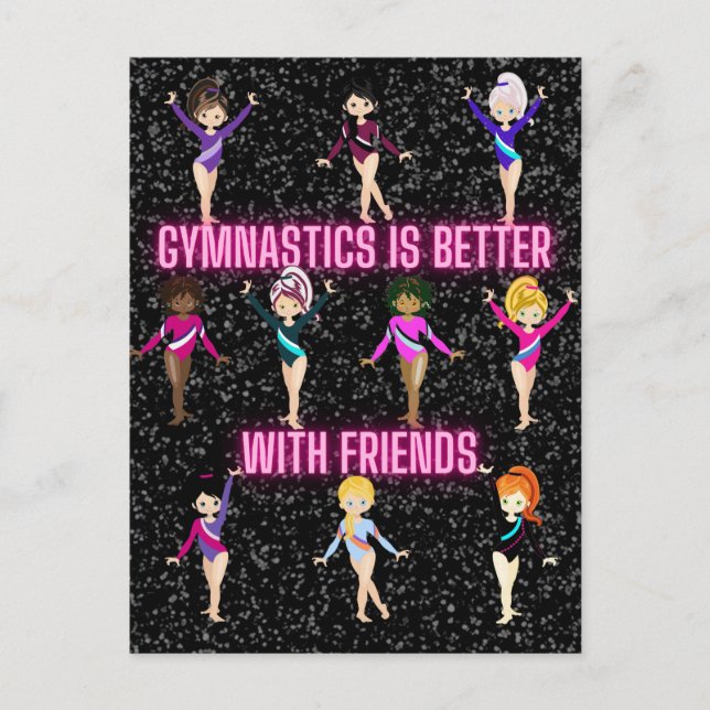 Gymnastics Is Better With Friends Dark Sparkle Postcard (Front)