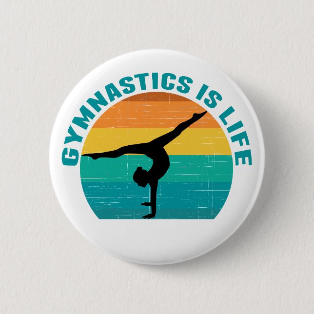 Gymnastics is Life Beautiful Sunset Gymnast Teal 6 Cm Round Badge (Front)