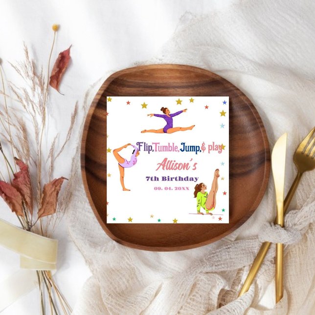 Gymnastics  jump Cartwheels girl birthday party Napkin (Creator Uploaded)
