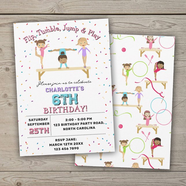 Gymnastics Kids Girl Birthday Party Theme Invitation (Gymnastics Kids Girl Birthday Party Theme Invitation)