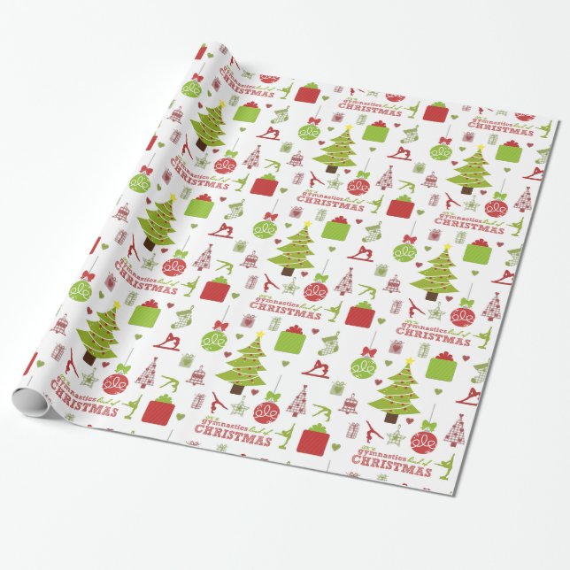 Gymnastics Kind of Christmas Festive Holiday Wrapping Paper (Unrolled)