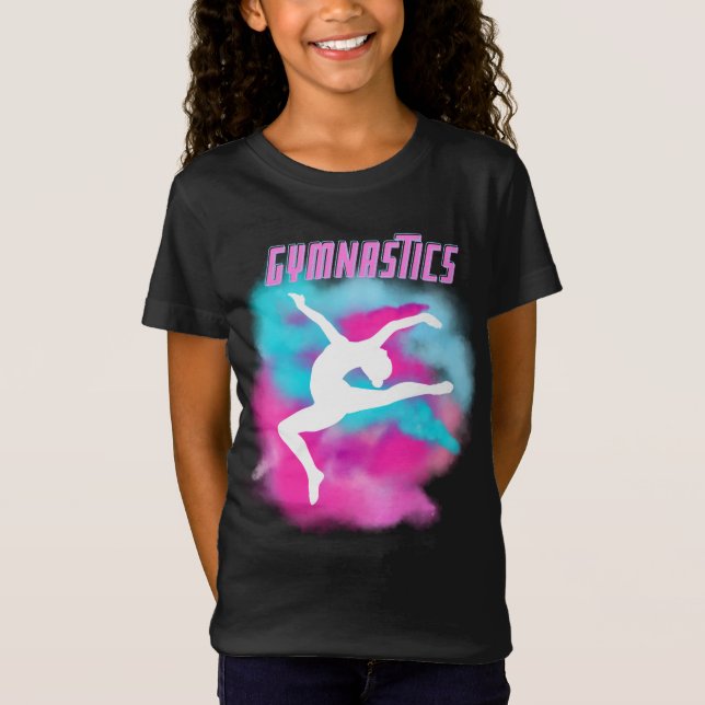 Gymnastics Leap Pink and Blue Colour Bomb T-Shirt (Front)