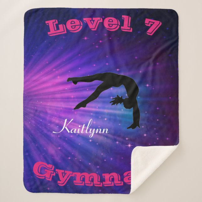 Gymnastics Level 7 Starburst - Custom Name/Level # Sherpa Blanket (Front)