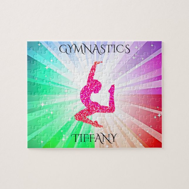 " GYMNASTICS" lights puzzle with gymnast. (Horizontal)