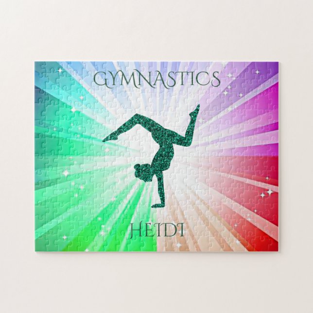 " GYMNASTICS" lights puzzle with gymnast. (Horizontal)