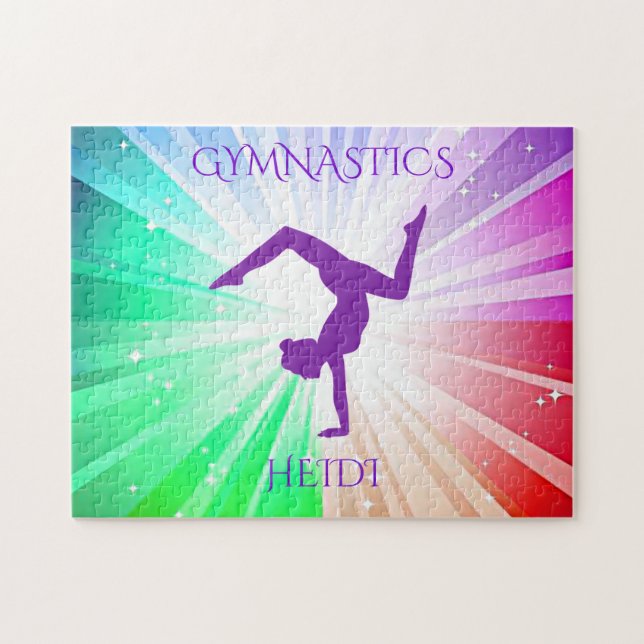 " GYMNASTICS" lights puzzle with gymnast. (Horizontal)