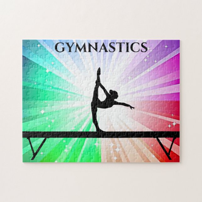 "Gymnastics lights puzzle with gymnast on beam. (Horizontal)