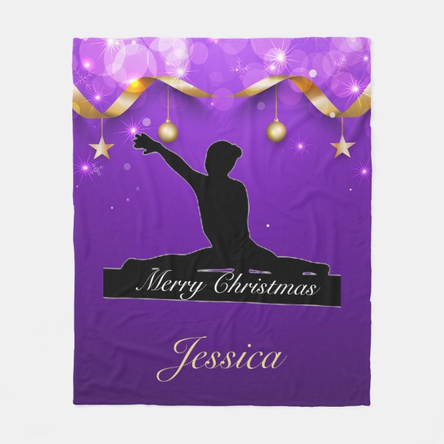 Gymnastics "Merry Christmas" Purple & Gold Fleece Blanket (Front)