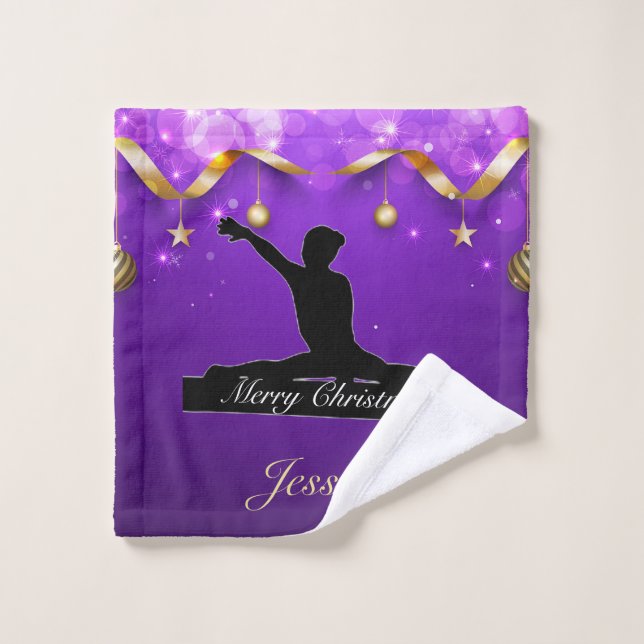 Gymnastics "Merry Christmas" Purple & Gold   Wash Cloth (Wash Cloth)