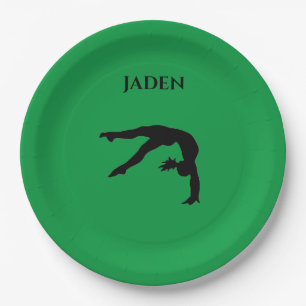 Gymnastics paper plates with personalised name.