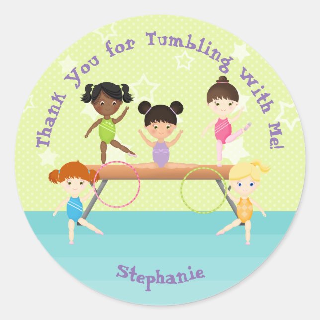 Gymnastics Party Classic Round Sticker (Front)