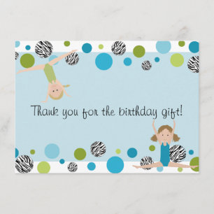 Gymnastics Party Flat Thank You, Aqua and Green Thank You Card