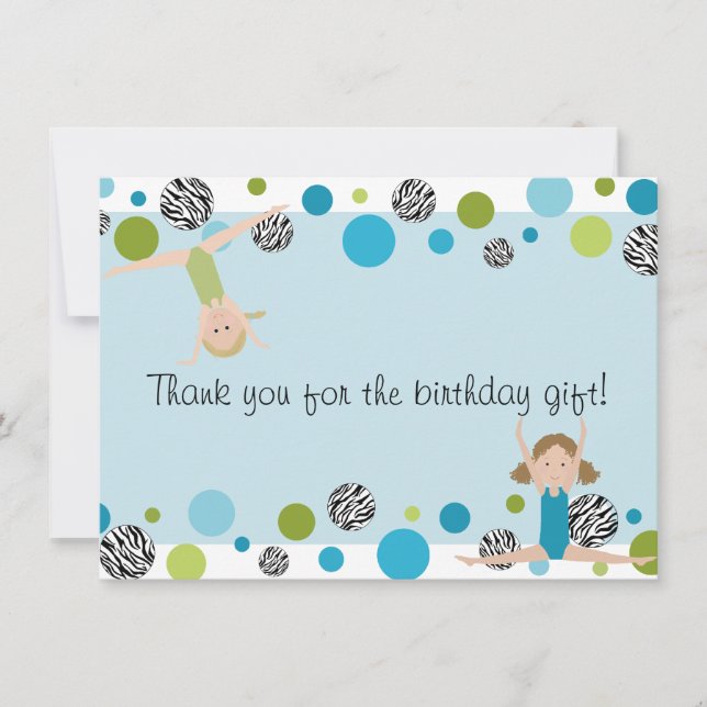 Gymnastics Party Flat Thank You, Aqua and Green Thank You Card (Front)
