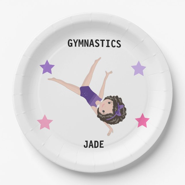  GYMNASTICS PARTY PLATES FOR GIRLS PERSONALIZED. (Front)