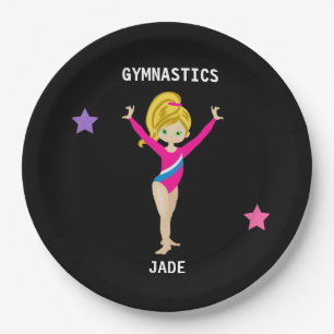 GYMNASTICS PARTY PLATES FOR GIRLS PERSONALIZED.