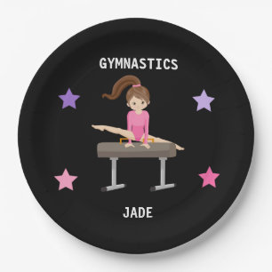 GYMNASTICS PARTY PLATES FOR GIRLS PERSONALIZED.