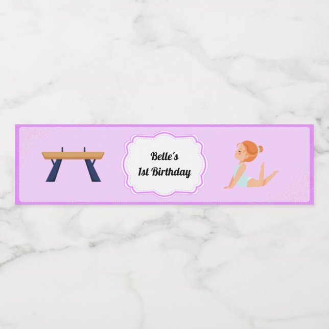 Gymnastics Party Water Bottle Label (Single Label)