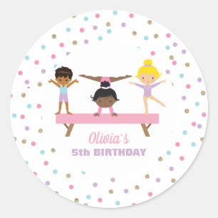 Gymnastics pastel birthday classic round sticker