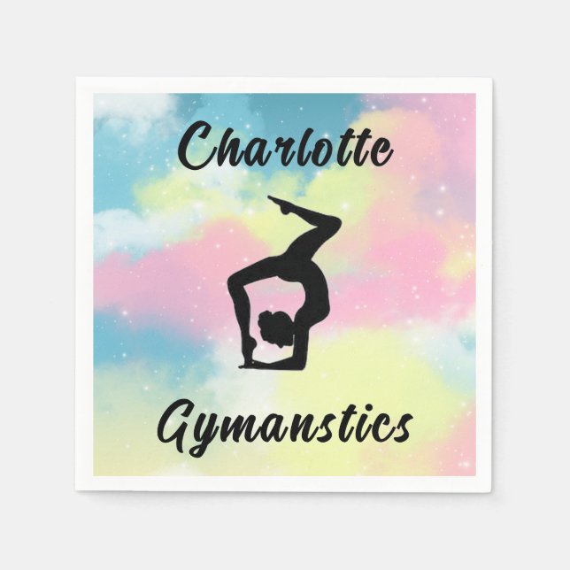 Gymnastics Pastel Pink Blue Yellow Personalised Napkin (Front)