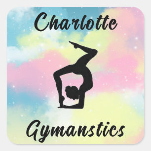 Gymnastics Pastel Pink Blue Yellow Personalised Square Sticker
