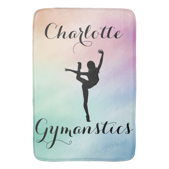 Gymnastics Pastel Purple Green Personalised Bath Mat (Front Vertical)