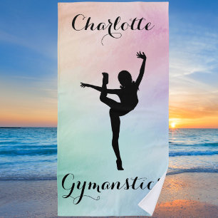 Gymnastics Pastel Purple Green Personalised Beach Towel