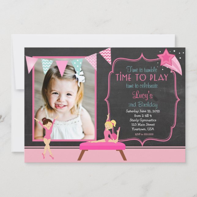 Gymnastics Pendants Birthday Invitation (Front)
