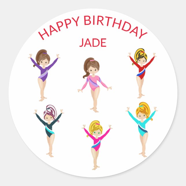 Gymnastics personalised BIRTHDAY   Classic Round Sticker (Front)