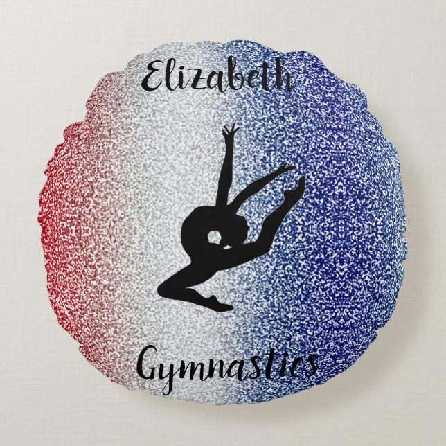 Gymnastics Personalised Red White Blue Round Cushion (Front)