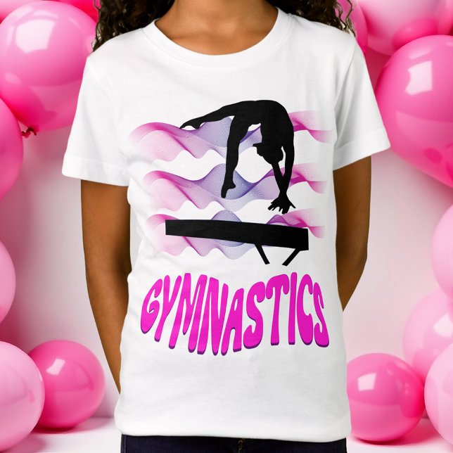 Gymnastics Pink and Purple Balance Beam T-Shirt (Gymnastics Pink and Purple Balance Beam T-Shirt)