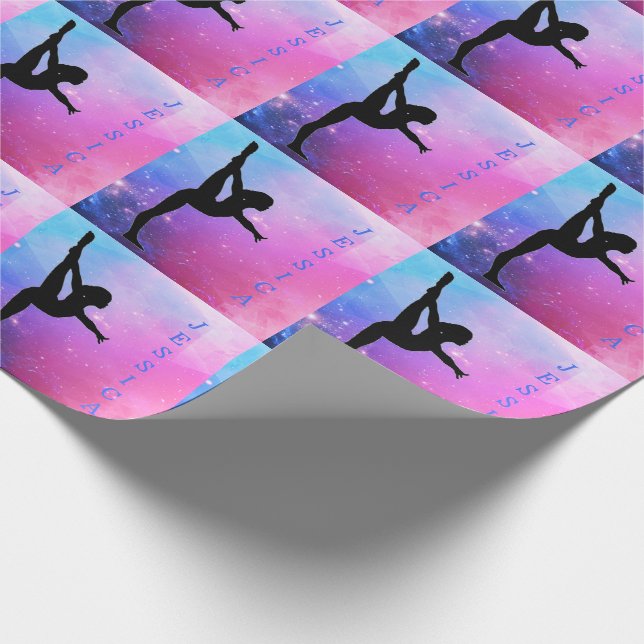 Gymnastics Pink & Blue Custom Name Wrapping Paper (Corner)