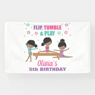 Gymnastics Pink Purple Turquoise Girl Birthday Ban Banner