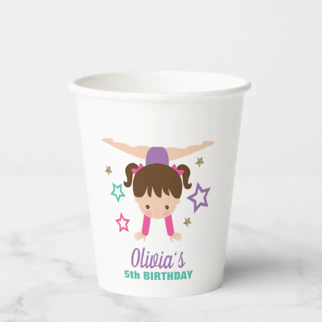 Gymnastics Pink Purple Turquoise Girl Birthday Paper Cups Zazzle.co.nz