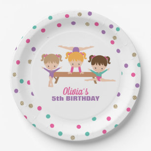 Gymnastics Pink Purple Turquoise Girl Birthday Paper Plate