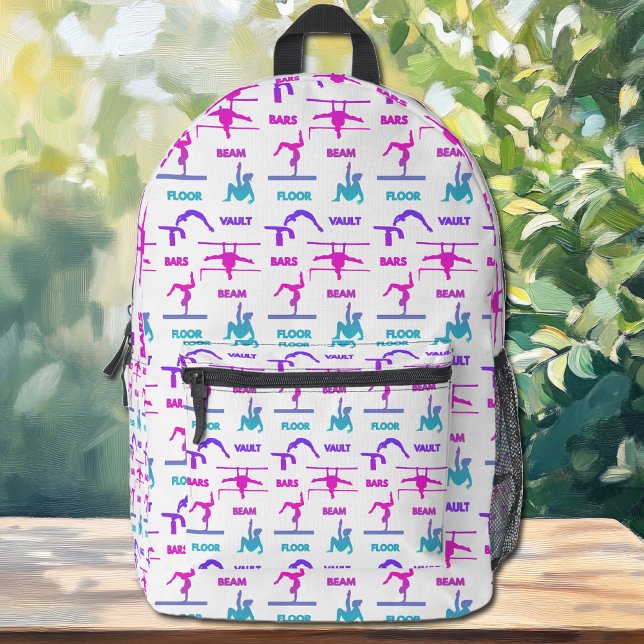 Gymnastics Pink Purple Turquoise Vault Bars Beam  Printed Backpack (Gymnastics Pink Purple Turquoise Vault Bars Beam Printed Backpack)