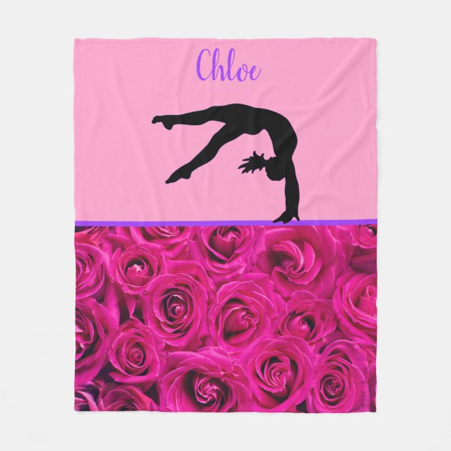 Gymnastics Pink Roses Fleece Blanket (Front)