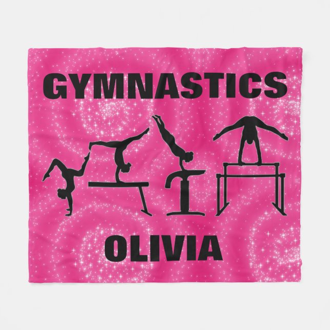 Gymnastics Pink Sparkle Swirls Fleece Blanket (Front (Horizontal))