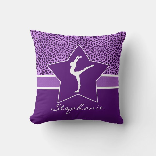 Gymnastics Purple Cheetah Print with Monogram Cushion (Front)
