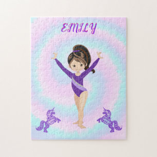 Gymnastics/ purple ponies/ swirls personalised  jigsaw puzzle